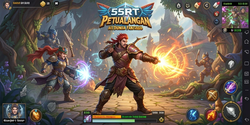 Tangkapan layar menampilkan pertarungan seru di dunia ARPG 55RT.