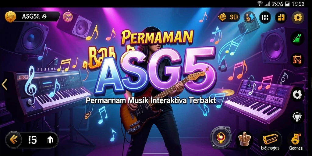 Tampilan screenshot utama ASG55 menampilkan gameplay musik yang interaktif dan menarik.