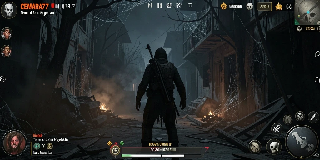Tangkapan layar gameplay menakutkan dari CEMARA77 dengan suasana yang mencekam.