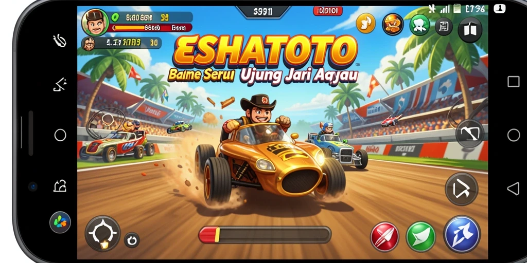 Tangkapan layar gameplay ESHATOTO menampilkan aksi balapan yang seru.