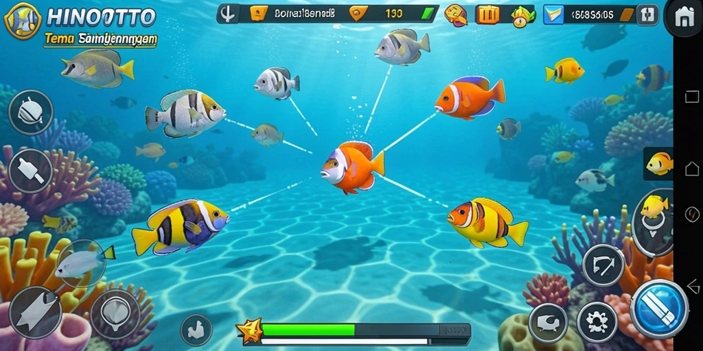 Screenshot gameplay HINOTOTO menampilkan aksi menembak ikan yang seru.