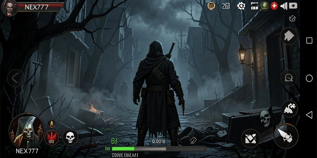 Tangkapan layar gameplay NEX777 yang menampilkan suasana mencekam.