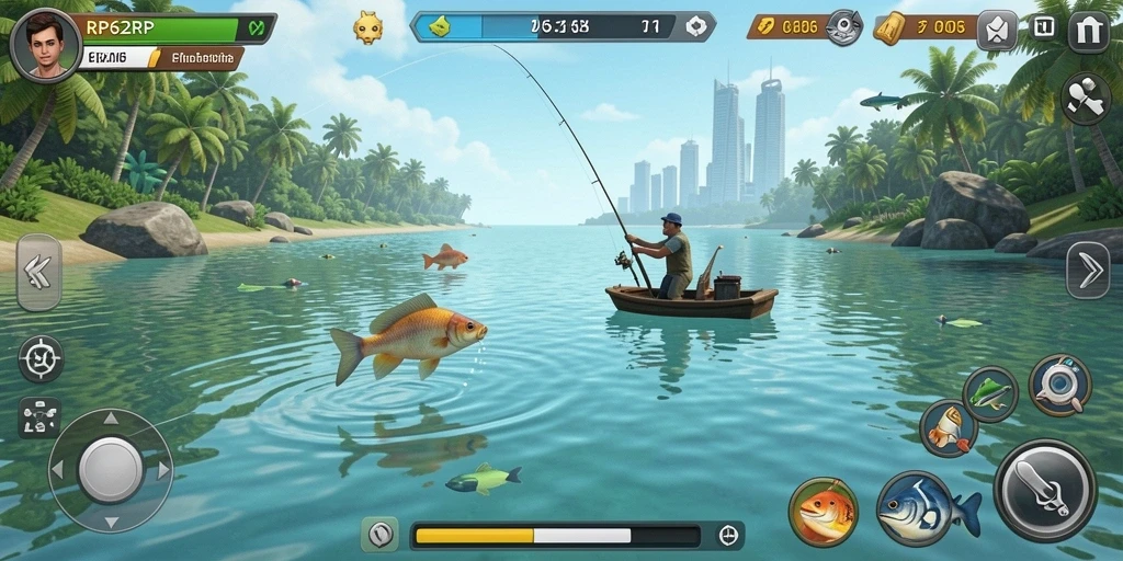 Visual gameplay yang imersif dengan pengalaman memancing yang realistis.