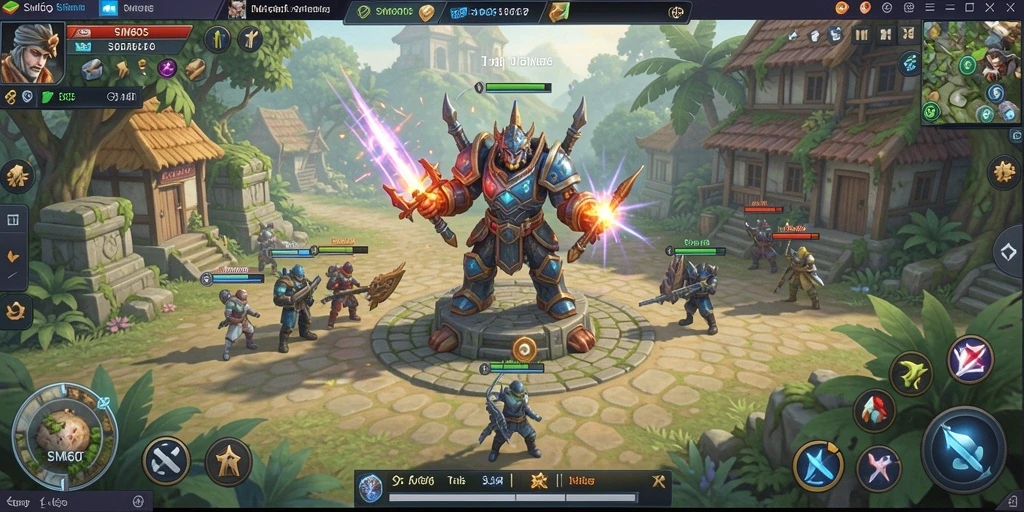 Tangkapan layar gameplay SM605 yang menunjukkan pertempuran epik dan strategi SLG.