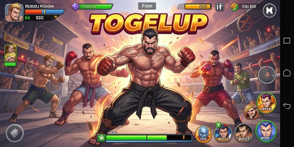 Screenshot TOGELUP menampilkan aksi pertarungan seru di arena.
