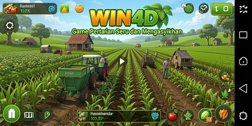 Screenshot gameplay WIN4D menampilkan aktivitas berkebun yang seru.