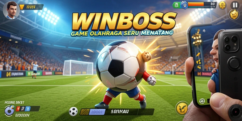 Tangkapan layar gameplay WINBOSS menampilkan aksi olahraga yang intens.